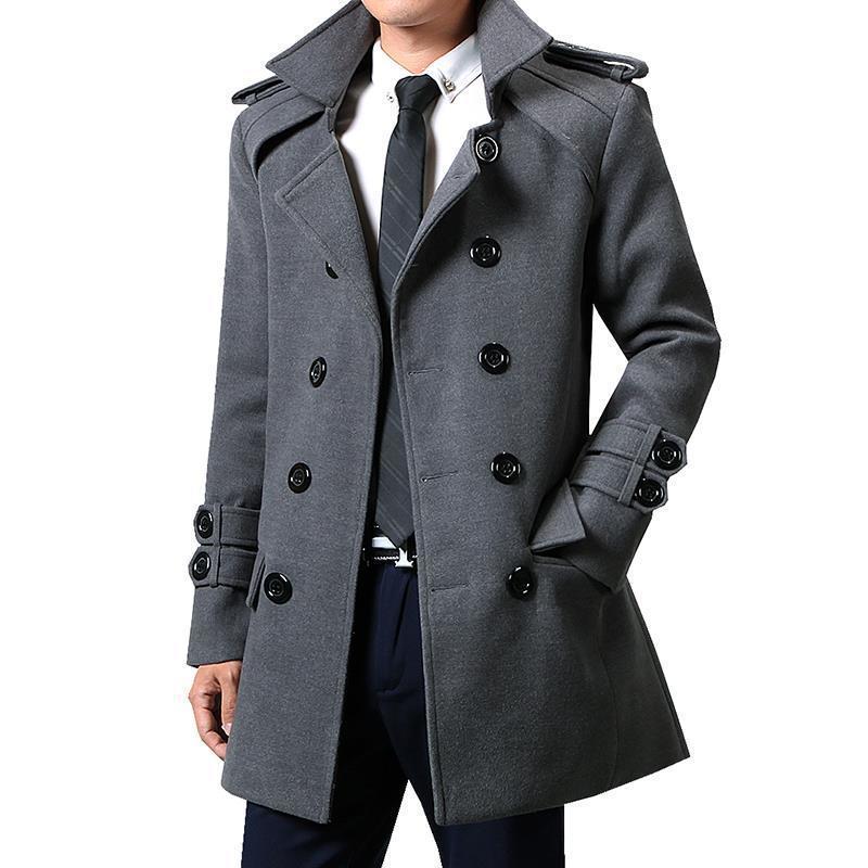 Men's Mid-Length Woolen Coat: New 2022 Autumn/Winter Thickened Velvet Trend Windbreaker