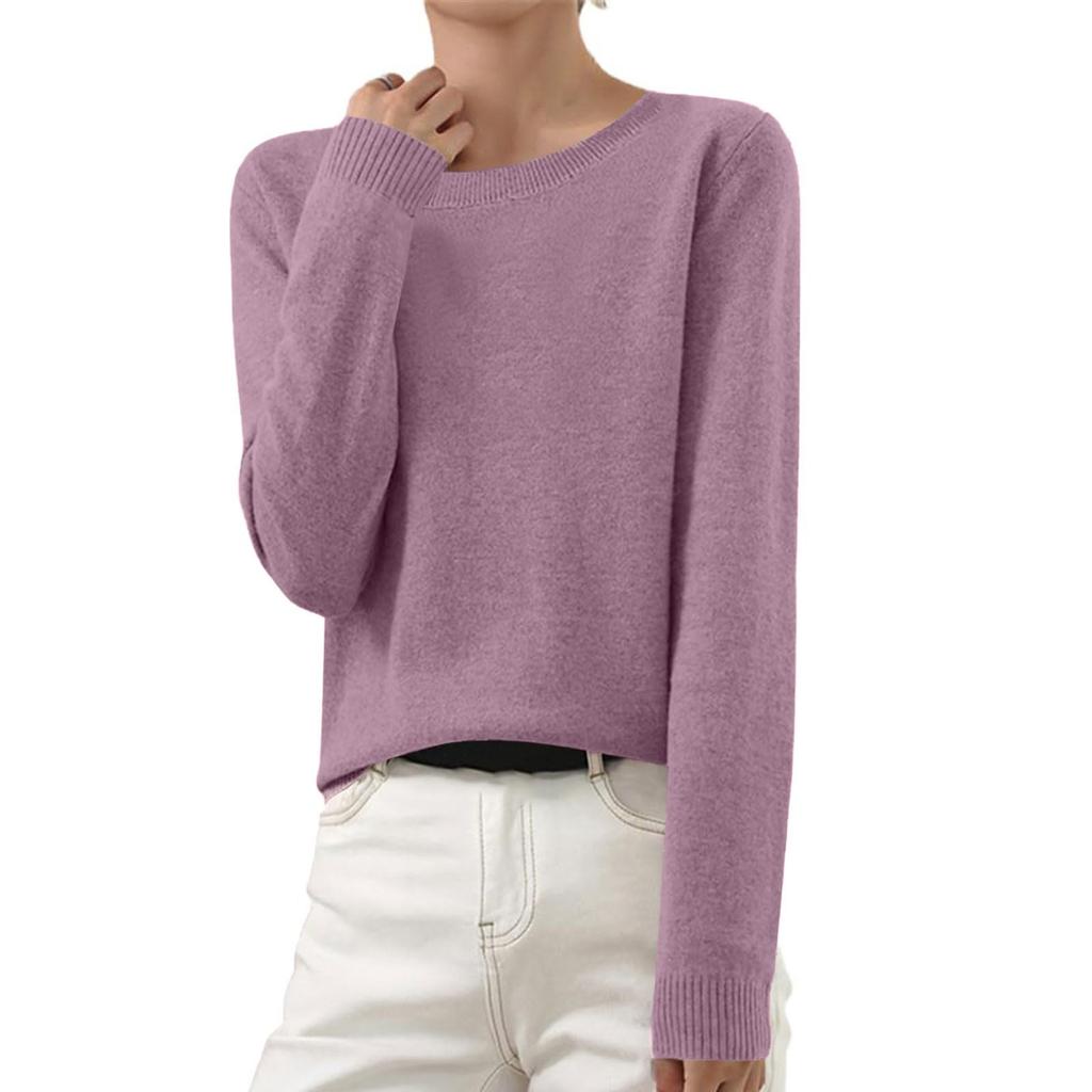 Women's And Winter Fashion Long-sleeved Basic -neck Loose Pullover Sweater Top