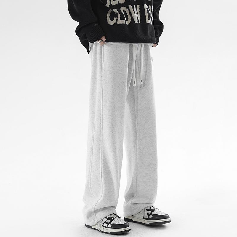 "Men's Thickened Straight-Leg Sweatpants: Autumn & Winter Casual, Loose Fit, Plus Velvet"