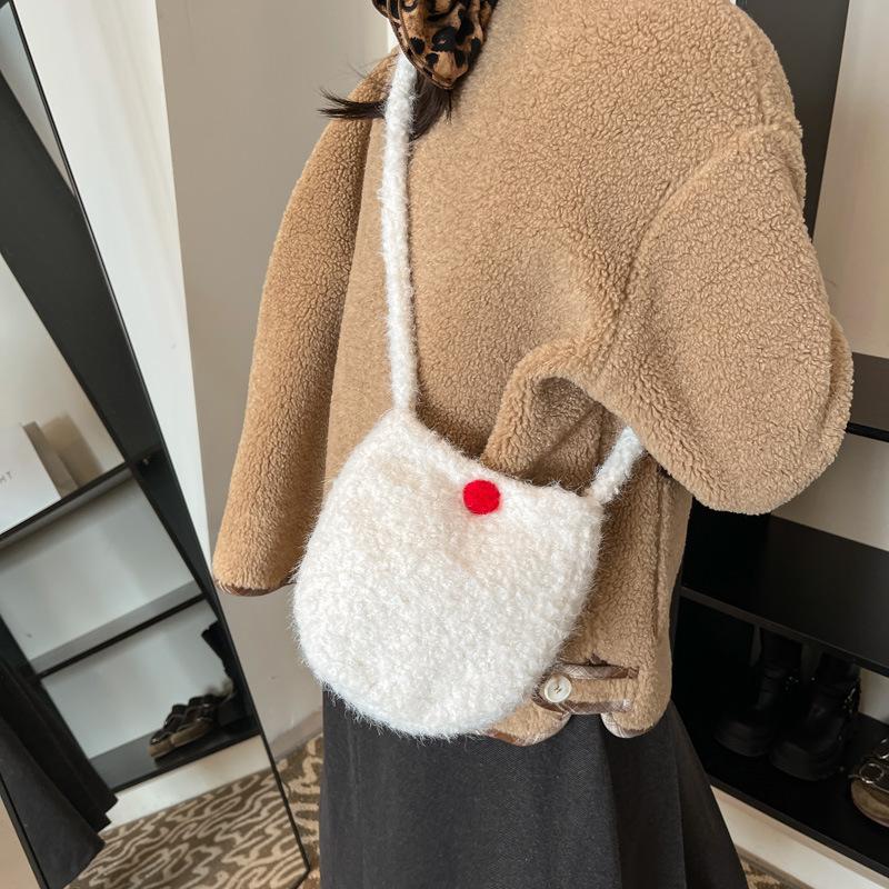 New Cute Plush Bag Autumn and Winter Fashion Versatile Women's Shoulder Bag Solid Color Simple Going Out Messenger Mobile Phone Bag