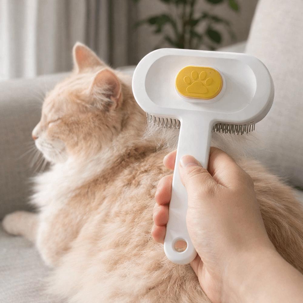 One Button Automatic Pet Hair Remover Fine-toothed Stainless Steel Pet Grooming Brush Comfort Grip Cat Massage Comb