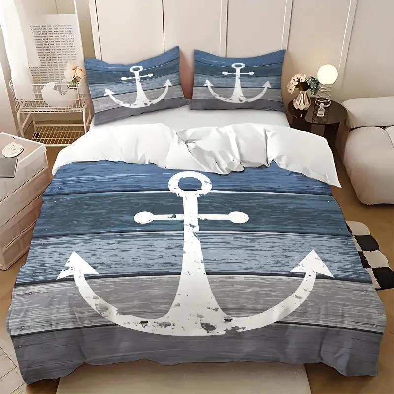 Anchor Pattern Bedding Set Set, Suitable for All Seasons 3d Printed Bedding Set, Soft and Comfortable Bedding Set for Kids Adult
