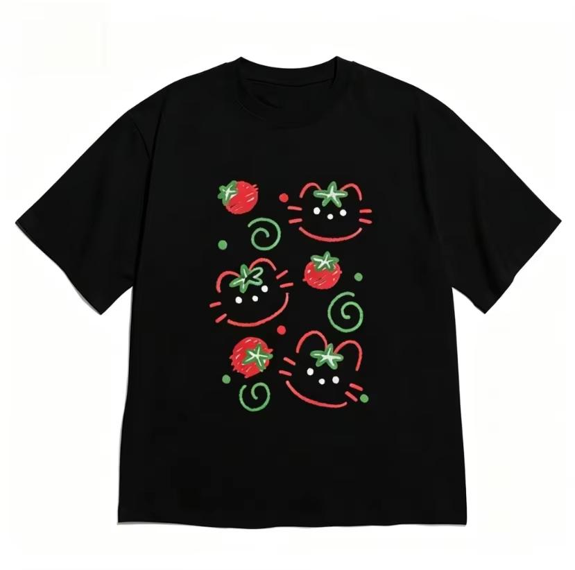Aesthetic Cute Cat Tomato Graphic Vintage Loose Oversized Unisex Print Tshirts For Unisex Unisex Fashion Hip Hop Trendy
