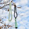 108 Mala Beads Tassel Pendant Long Necklace Women's Bohemian Green Aventurine Indian Agate Blue Dot Stone Handmade Zircon