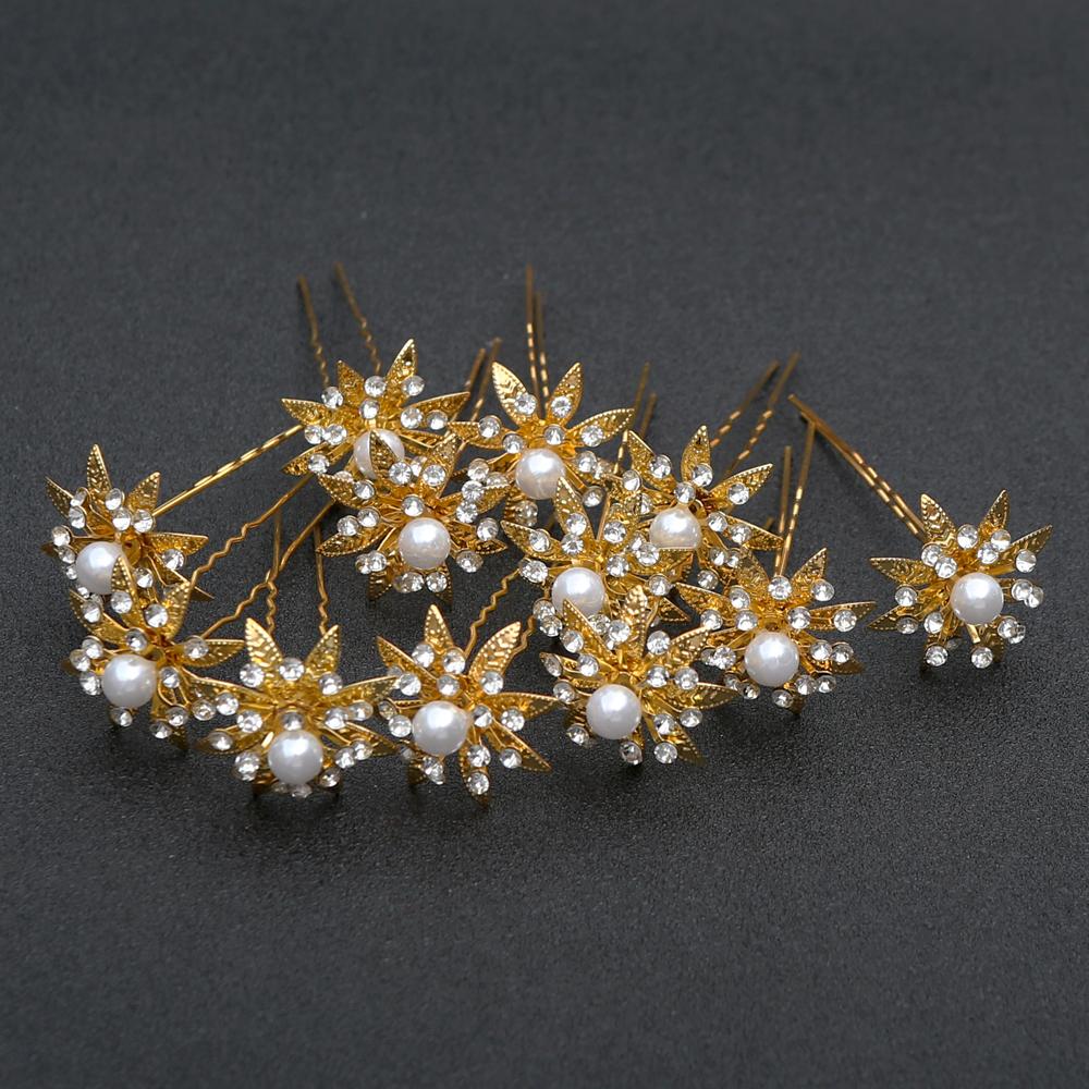12pcs Delicate Fashion Bridal Headpiece U-Shaped Pin Pearl Flower Hairpin Women Hair Fork Coiled Hair Accessory Hairpin