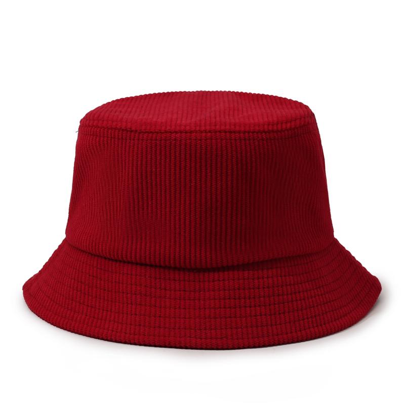 

Spring & Autumn Sun-Shading Bucket Hat, Solid Color Corduroy, Warm, Versatile for Travel & Vacation, Face-Slimming Fisherman Cap 58cm бордовий