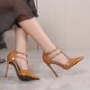 European New Leopard Print Pointed Toe Hollow Thin Super High Heel Buckle Strap Sandals Large Size Fashion Catwalk Women Dress Shoes WZ-18091-52