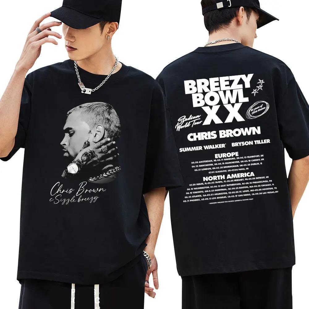 

Горячая Винтажная Футболка Chris Brown Breezy Bowl XX Tour Streetwear Hip Hop Мужская Женская Свободная Повседневная Оверсайз Топ Хлопок Харадзюку Мода Летняя Новая Футболка 4XL