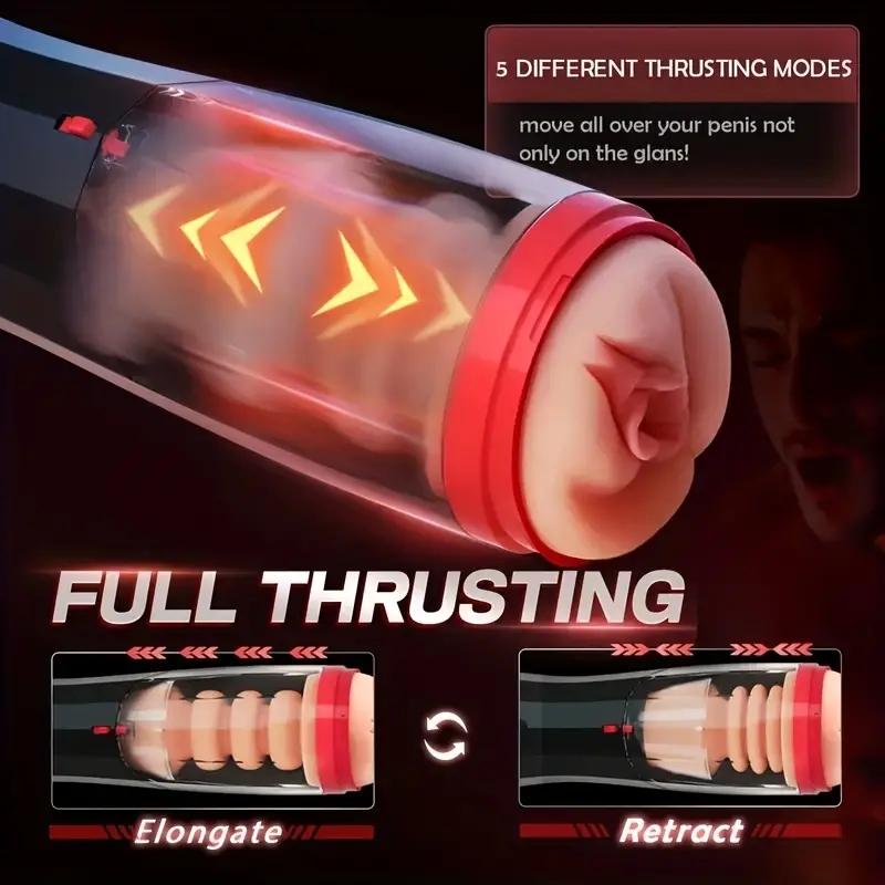 3 In 1 Push In Male Masturbation Cup, Male Masturbator Telescopic Rotating Vagina Masturbation Adult Erotica Piston Male Masturbation Cup Supplies
