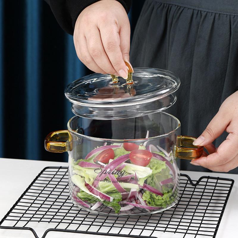 1500ML Glass Simmer Pot Transparent Gradient Glass Saucepan Household Heat-resistant Pot For Pasta Noodles Soup