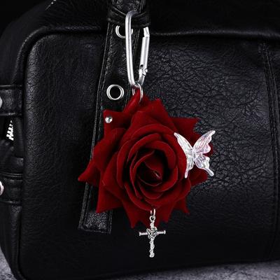 Simulation Flower Rose Keychain Handmade Drilling and Puncture Backpack Decoration Flower Bag Pendant Colorful