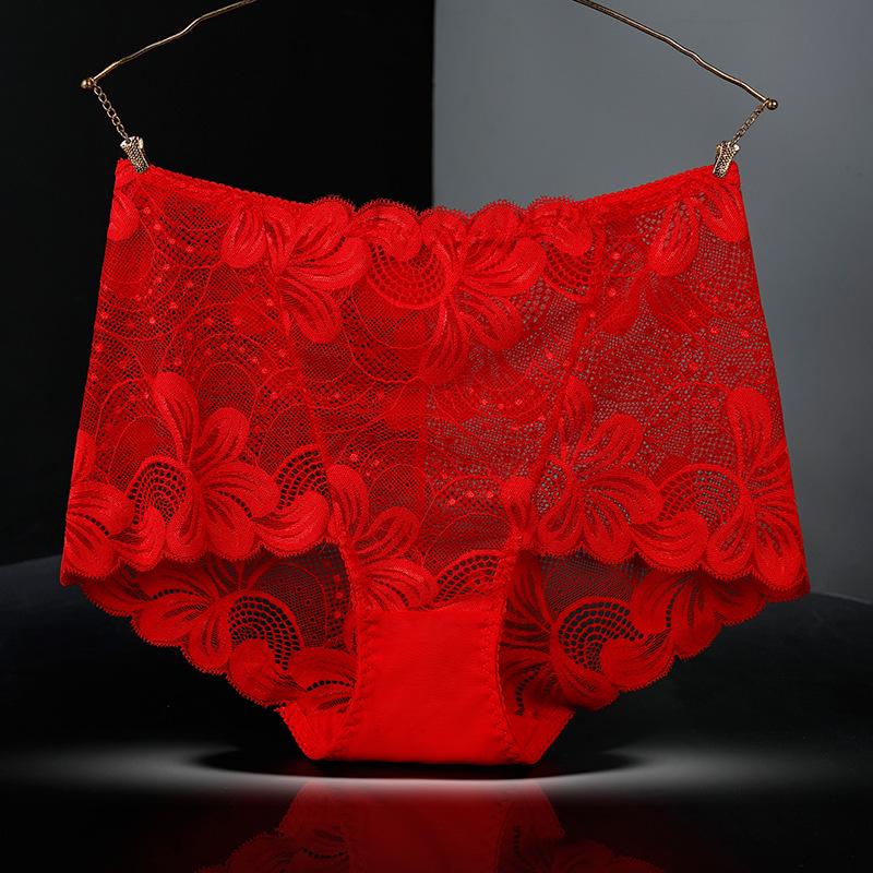 

Plus Size Women s Lace High Waist Briefs - Sexy Hollow Out with Pure Cotton Crotch L 90-120 Jin