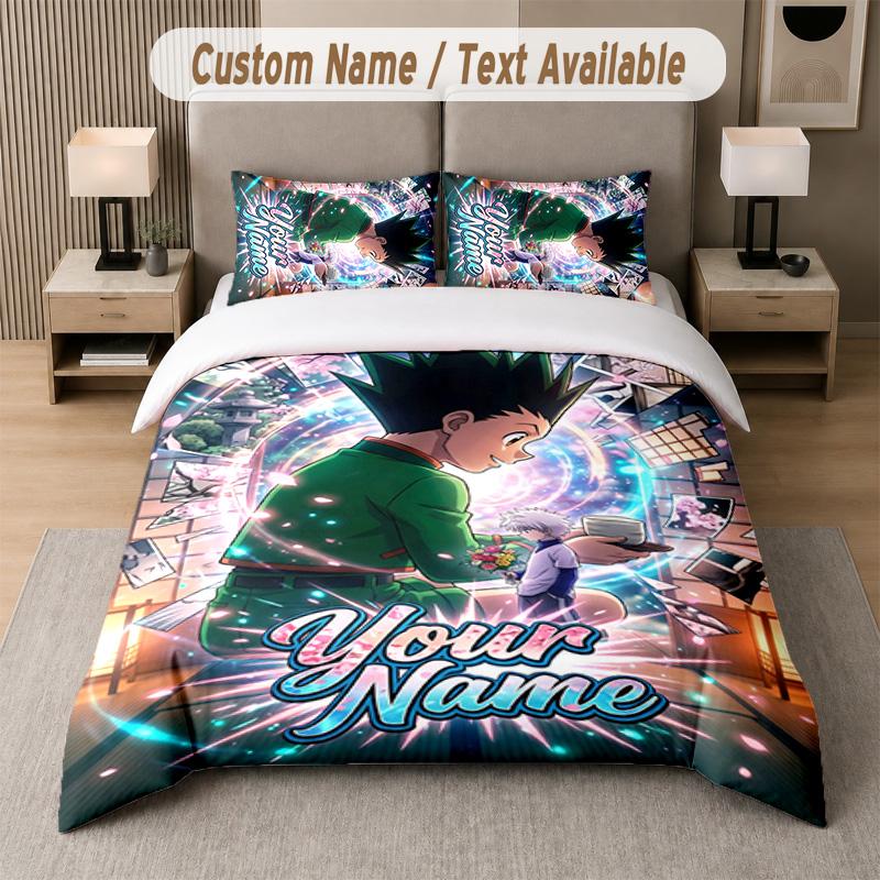 Hunter × Hunter 3Pcs Bedding Set, Personalized Custom Name Text, 1 Duvet Cover & 2 Pillowcases For Bedroom