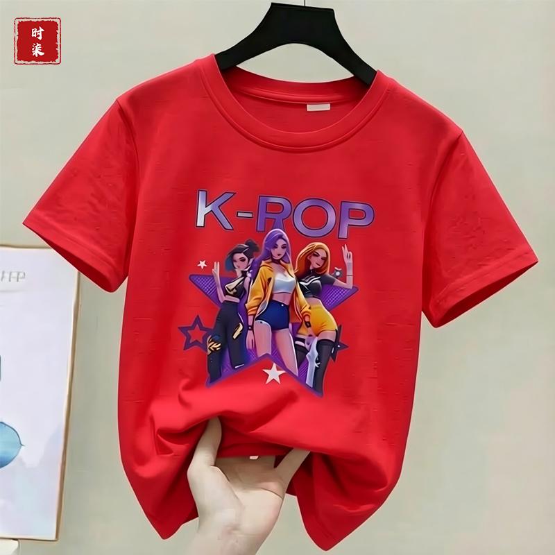 Childrens Kpop Demon Hunter Tshirt girls shortsleeved Tshirt childrens Saja Tshirt childrens casual clothing