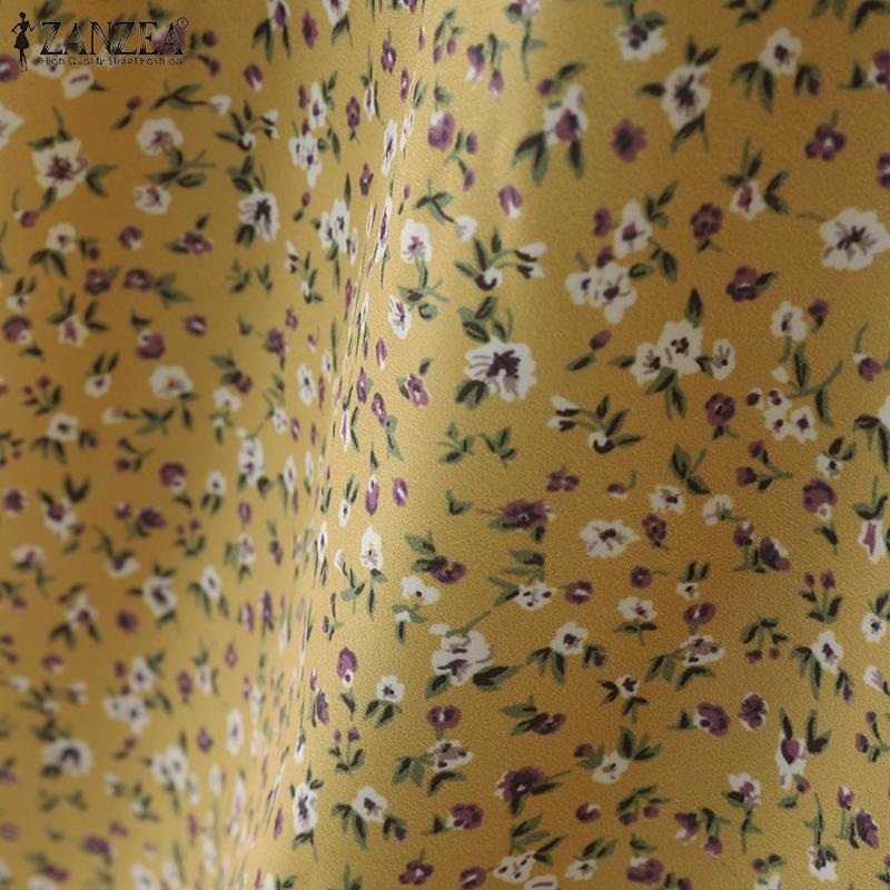 ZANZEA Women Summer Round Neck Ruffled Short Sleeve Floral Print Blouses