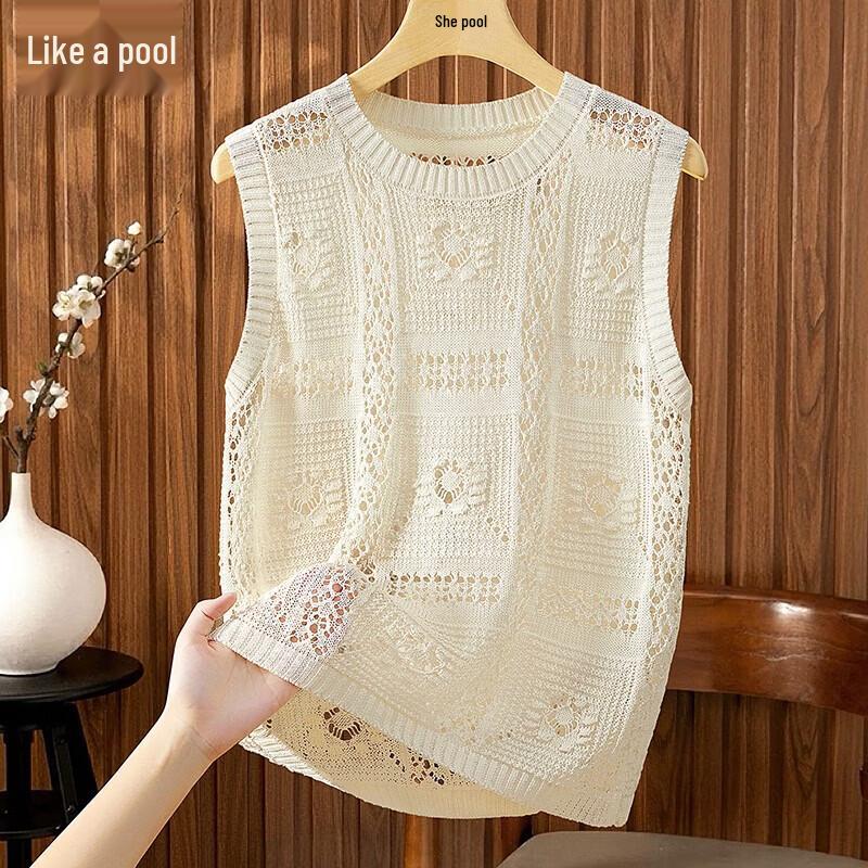 Women s Sleeveless Hollow-out Knitted Vest One Size