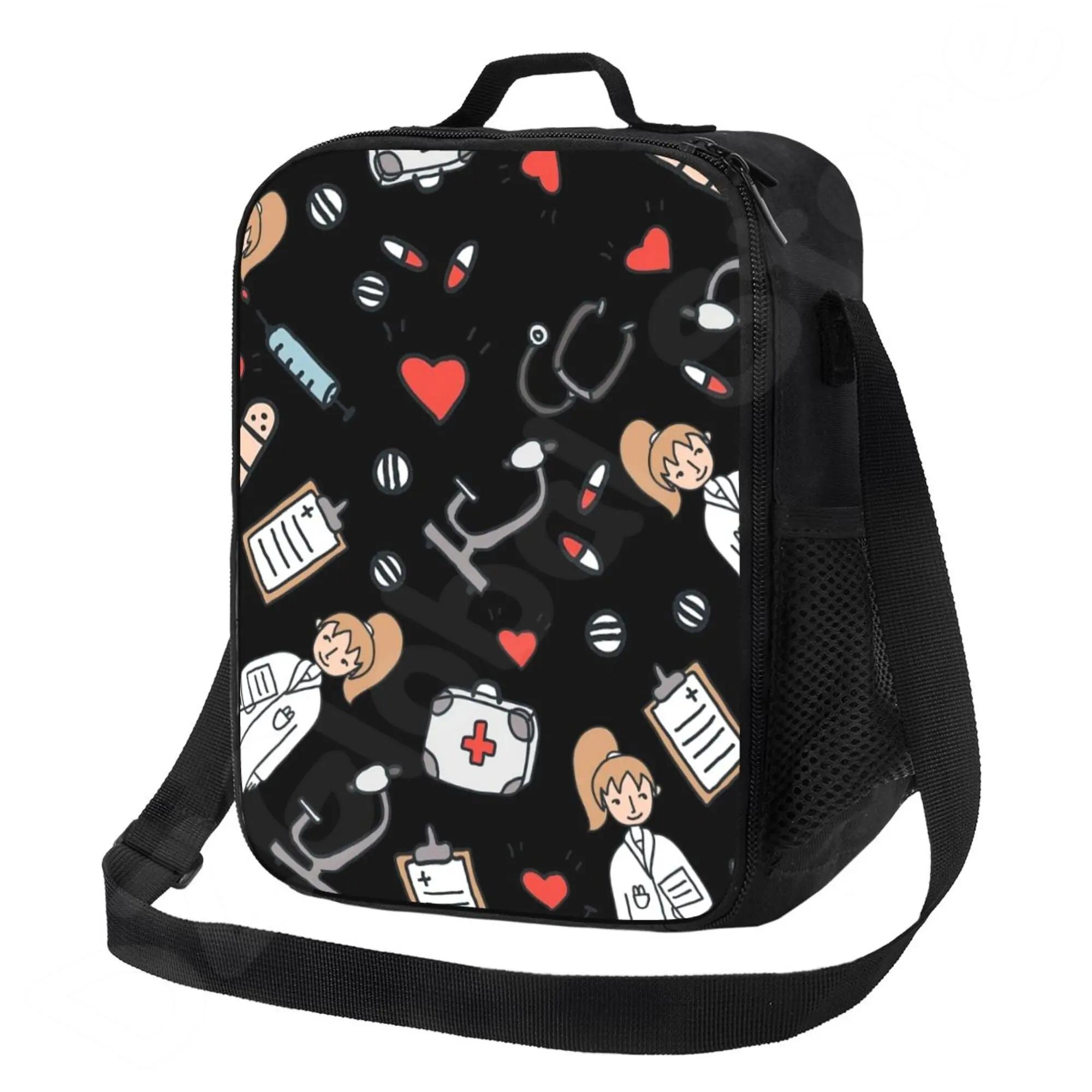 

Сумки для ланча из ткани Оксфорд с принтом «Врачи Медсестра» с термоизоляцией для женщин, переносные, большой вместимости, термосумки для еды, сумки-тоут для бенто, мешочек 26.5x20x11.5CM розовый