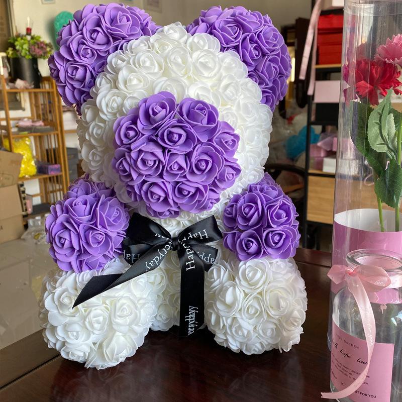 Fiore di schiuma da 40 cm PE Orso di rosa che tiene l'orso del cuore Qixi Regalo di compleanno di San Valentino