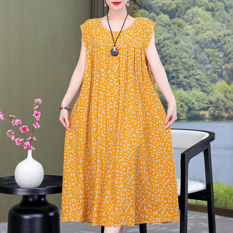 Plus Size Sommer Vintage Kleid Frau Oversize Lose ärmellose lässige elegante lange Kleider