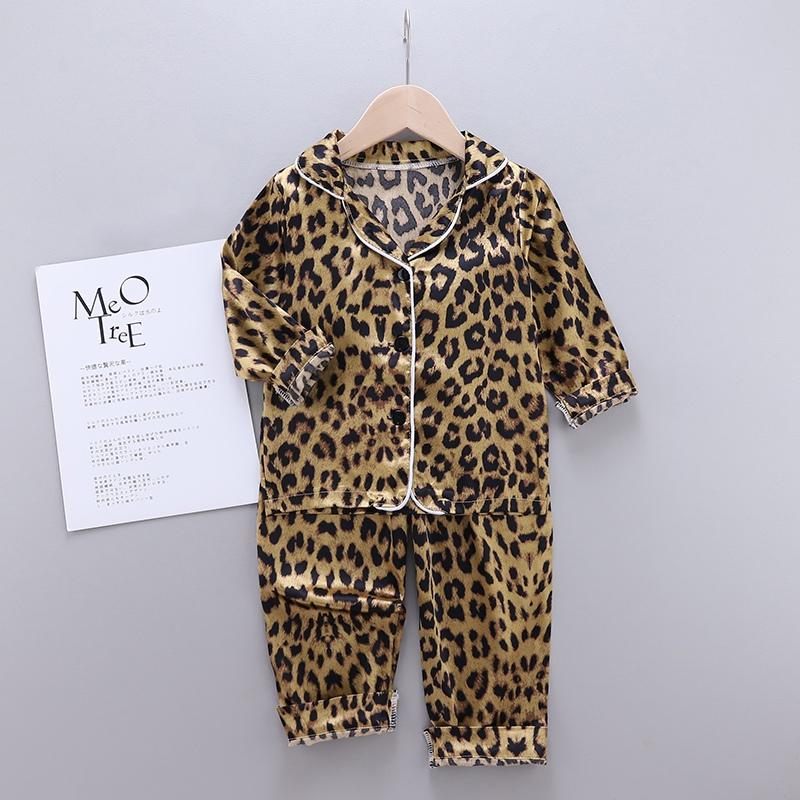Sommer Baby Nattøy Barn Jenter Gutter Pyjamas Leopard Langermet Pyjamas Topper+Sovebukser Sett Nattklær Barn Nattskjorte