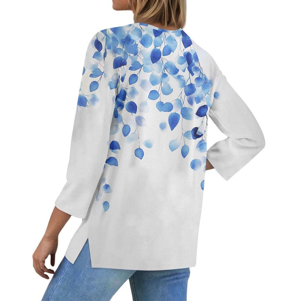 Dámská Ležérní Módní Výstřih do V Volná Univerzální Květinový Potisk Tříčtvrteční Rukávy