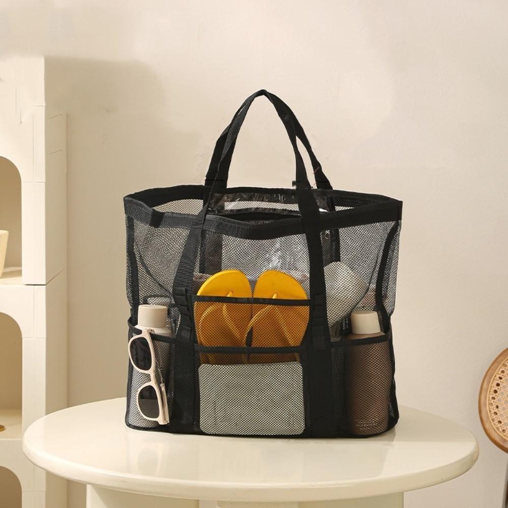 PVC Mesh Beach Bag Zipper Swimming Tote Bag Storage Bag Hollow Out Handbag  School