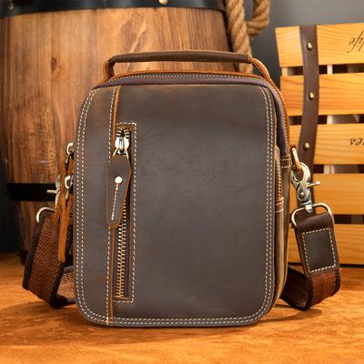 Men's Crazy Horse Leather Crossbody Bag Genuine Leather Retro Satchel Selected Head Layer Cowhide Shoulder Bag Wear Belt Dual Purpose Waist Bag