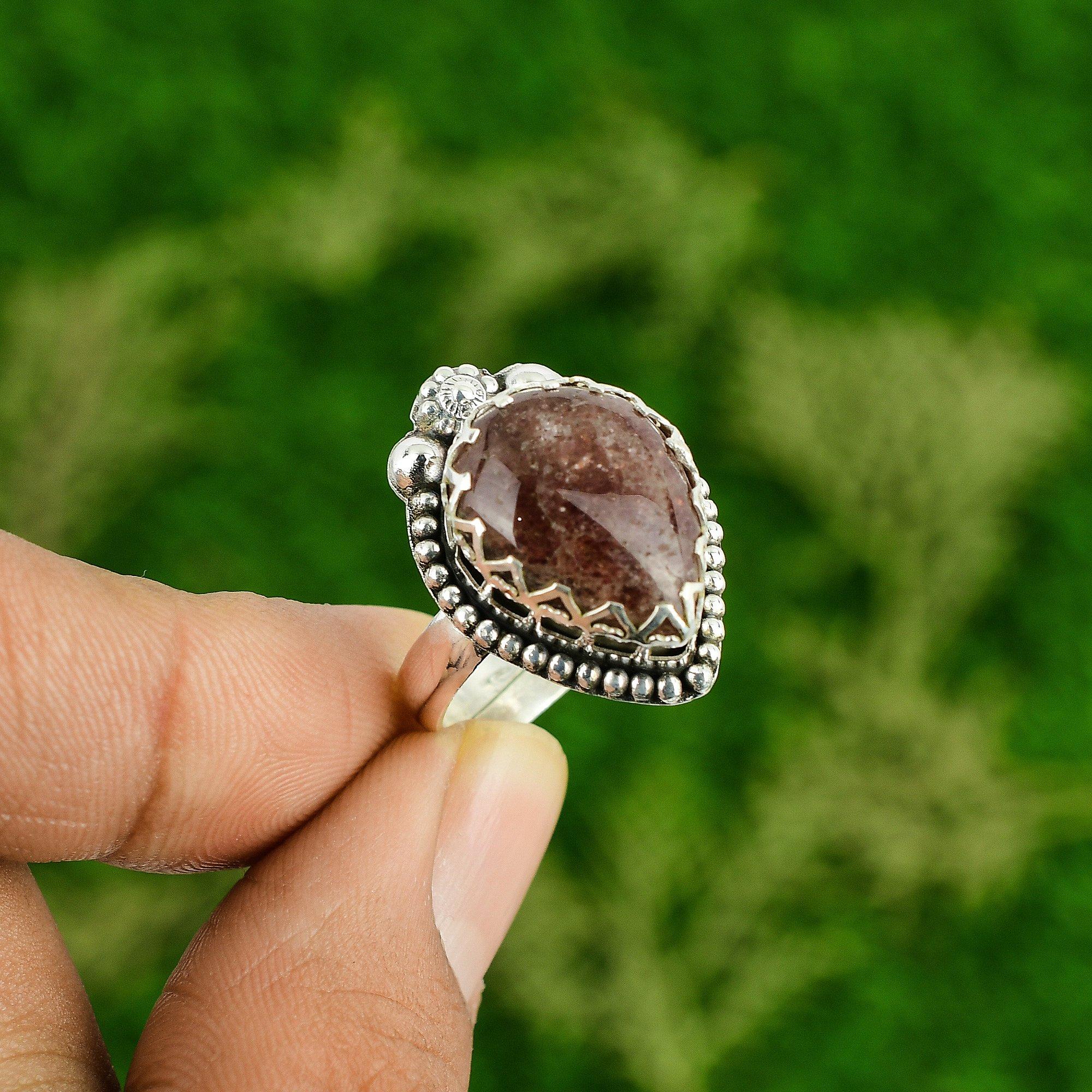 

925 Silver Sacral Chakra Sunstone Stone Wedding Sister Promise Boho Ring Jewelry Adjustable