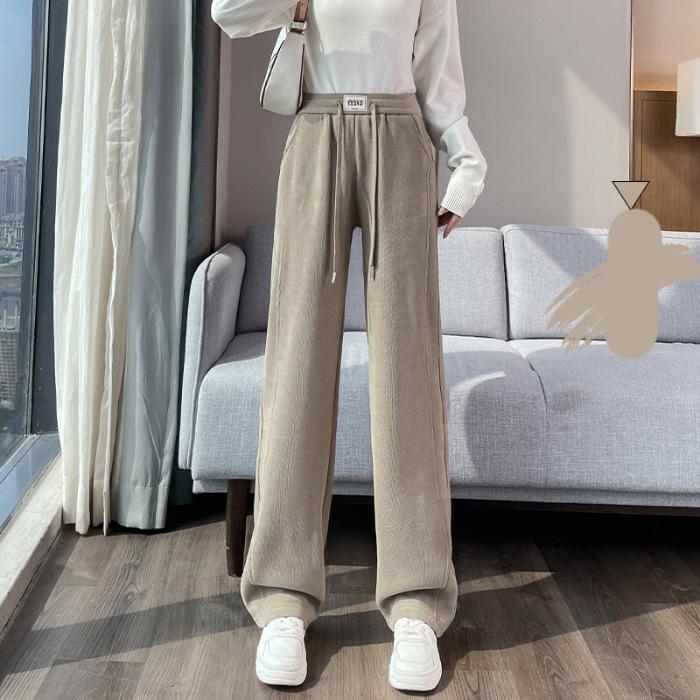 

Plus Size Fleece Lined Wide Leg Pants Women s Autumn Winter Drapey Thick Casual Straight Leg Trousers XS