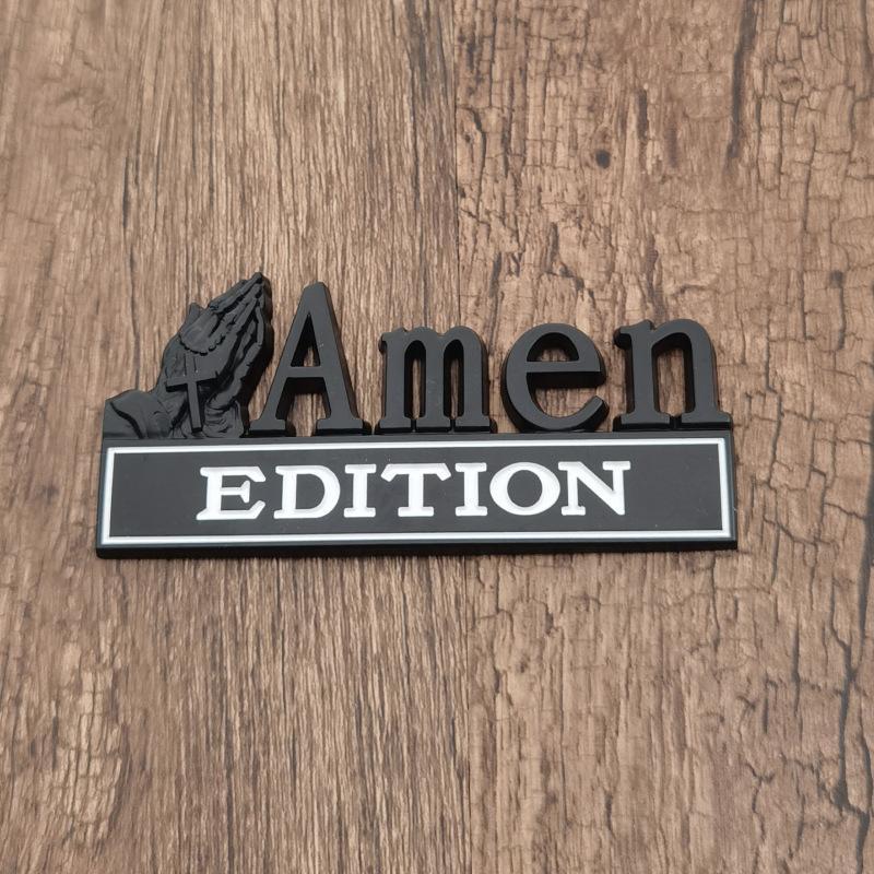 3D Metal Faith Car Emblem Praying Hands Cross Design 4 Colors Amen Edition Auto Badge Easy Apply Sticker for Drivers