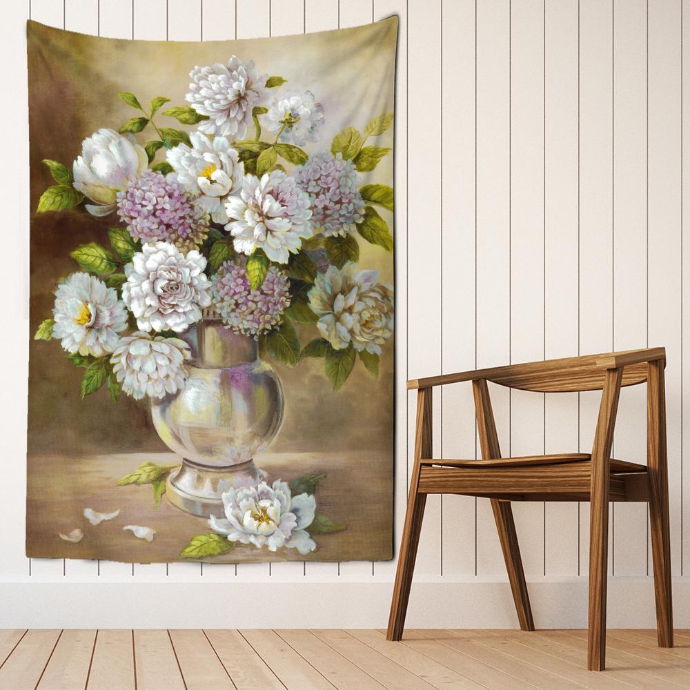 Hand Painted Lotus Tapestry Wall Hanging Bohemian Simple Fresh Hippie Tapiz Bedroom Background Room Decor