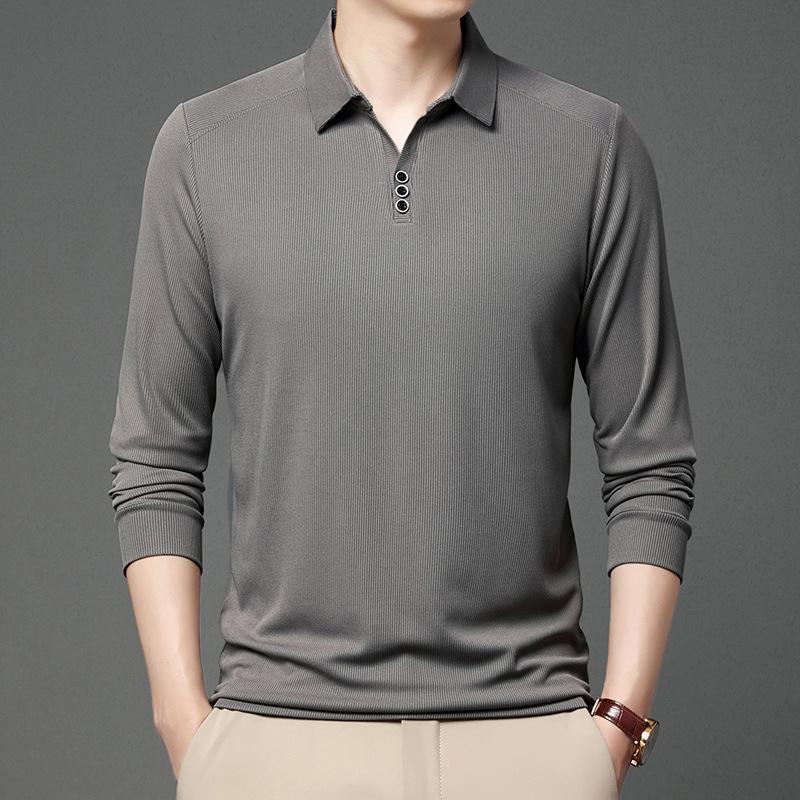 Langarm T-Shirt Herren Business Casual High-End Medium Herren Einfarbig Feinkörnig Scherenhals Poloshirt