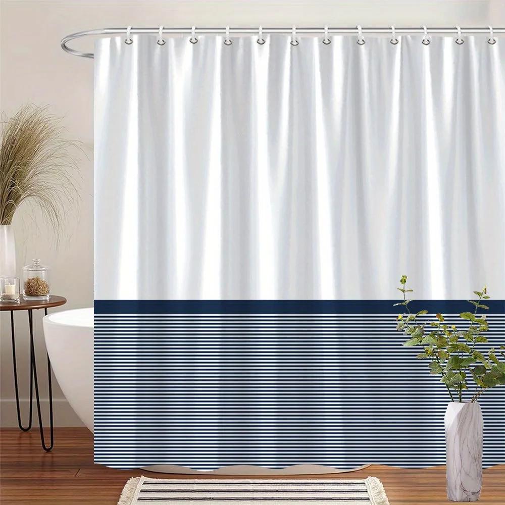 

Blue & White Striped Shower Curtain , Minimalist Modern Bathroom Decor With 12 Hooks, Easy Installation, Stylish & Clean Design W60H190(CM)-1 Pcs