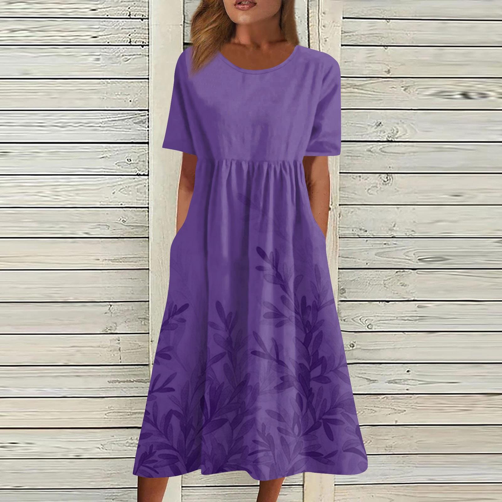 

Жен. Повседневные платья Платья с принтами Летние платья С принтами Плиссированные платья-миди с круглым вырезом Классический Классический На открытом воздухе Повседневные С короткими рукавами Свободные платья XL фиолетовый