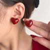 Vintage Wine Red Love Heart Stud Earrings for Women Girl Ins Fashion Enamel Metal Geometric Earrings Wedding Party Jewelry Gift