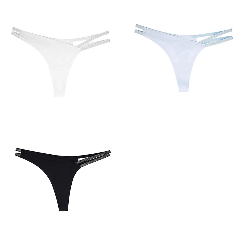 CINOON 3Pcs/Lot Women s Sexy Low-Rise Thong Ice Silk Seamless Double Silver Ribbon Panties One-Piece Quick-Dry Yoga Thong S