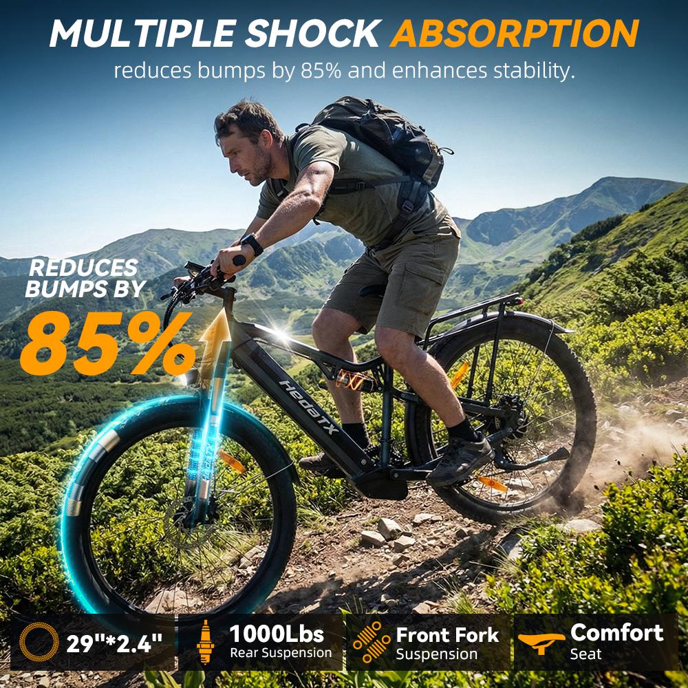 Hedatx TX19 Biciclette Elettriche per Adulti 48V 1000W 19.2Ah Ebike 45km/h Biciclette Elettriche 29 Pollici E Bike Uomo MTB Mountainbike Potente
