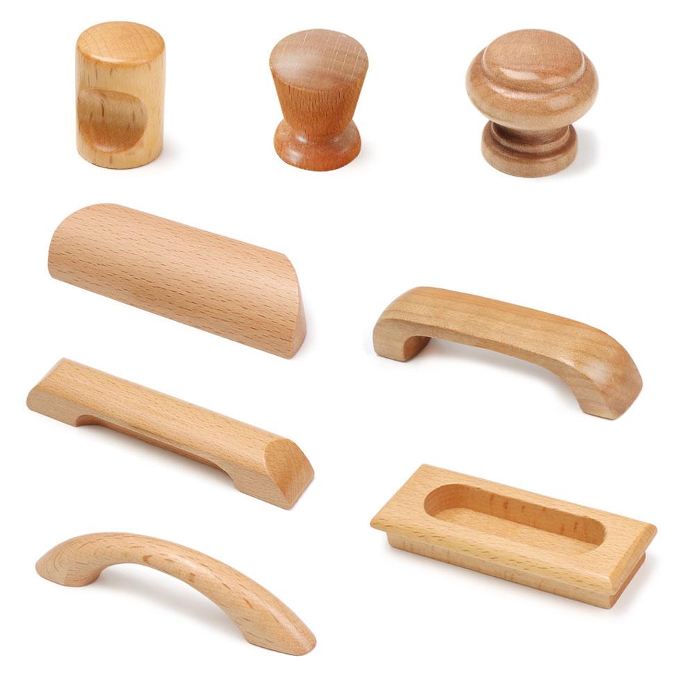 Kitchen Door Parts Pull Handle Knobs Wooden Cabinet Knob Furniture Hardware Drawer Wood Handles