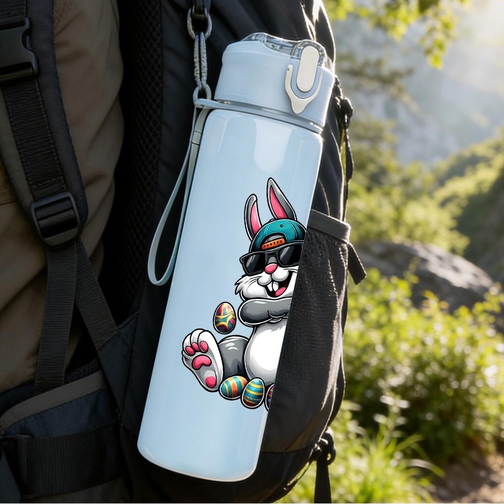 1PC Cool Rabbit Street Graffiti Character Print 750ml Color Plastic Sports Water Bottle Leakproof Flip Straw Lid Suitable for Sports Office Home Use