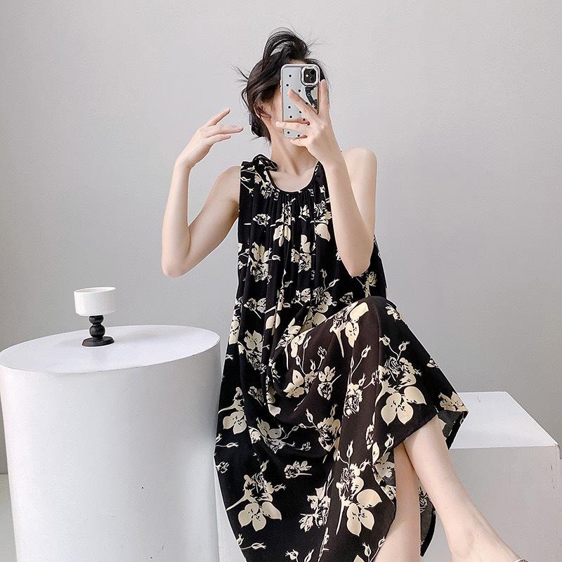 Cotton and silk nightgown women's summer 1011 new high-end vacation style long dress, sleeveless pajamas and loungewear in spring and autumn