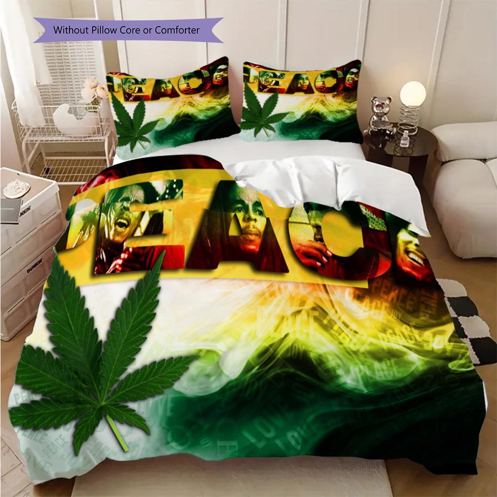 Bob Marley Kunst-Set Dreiteiliges Set 1 Bettbezug 2 Kissenbezüge Ohne Füllung Weiches und Bequemes Bettwäsche-Set Bettbezug und Kissenbezug
