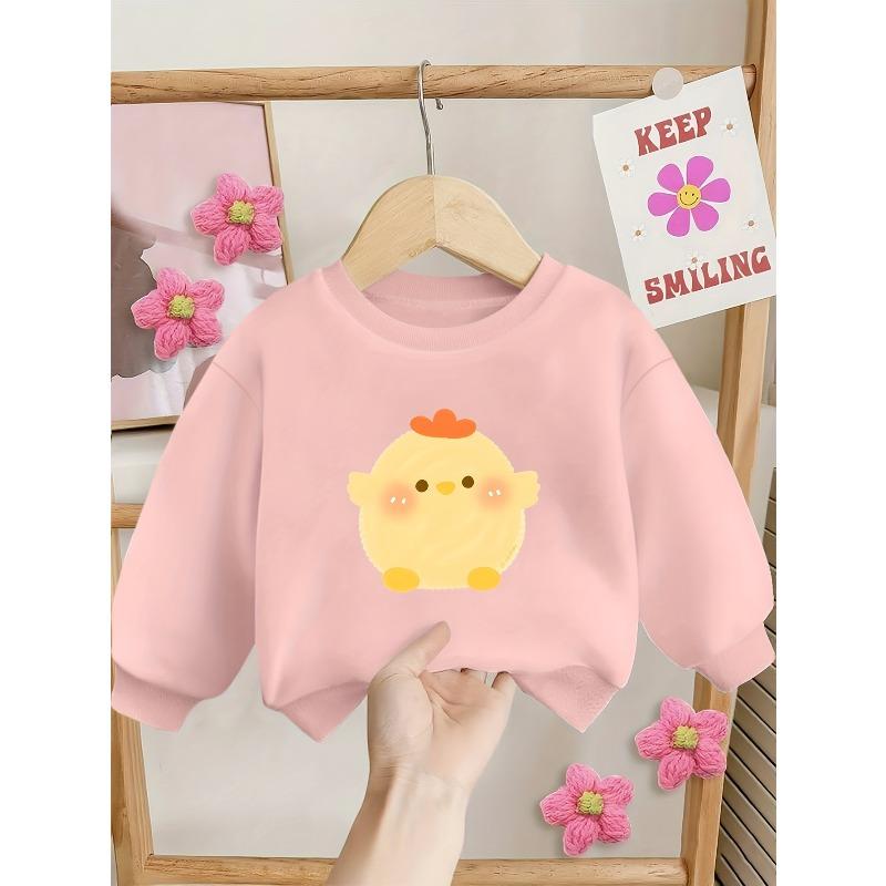 Girls' Baby Children'S New Anime Cartoon Cute Adorable Little Yellow Chicken Playful Print Top - Casual Fashion