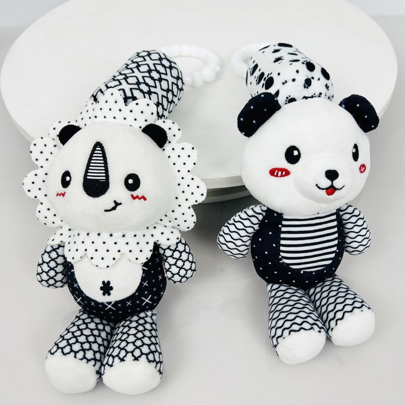 Non-Toxic Stroller Bed Crib Hanging Bell Plush Doll Baby Infant Rattles Newborn Black White Visual Grab Ability Training Toy For Bebe Gift