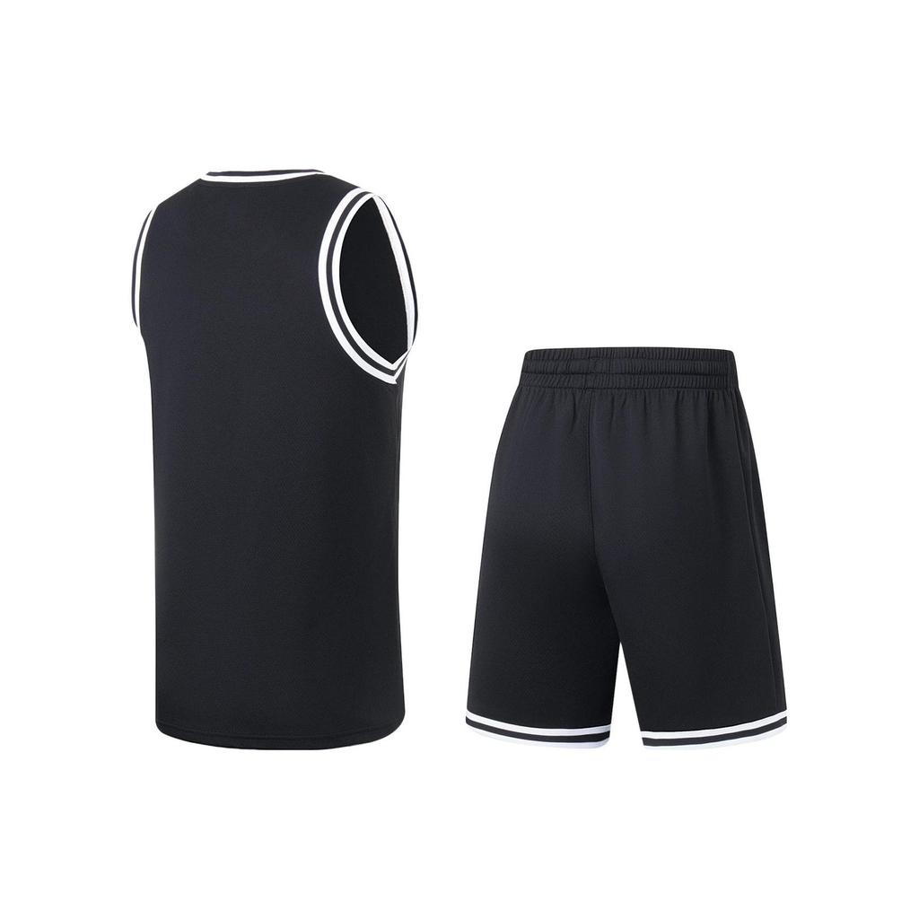 Li Ning Sports Basketball Series Logo Print Sweat-Wicking Comfortable Split Basketball Set Men Sportswear Black White AATT001-6
