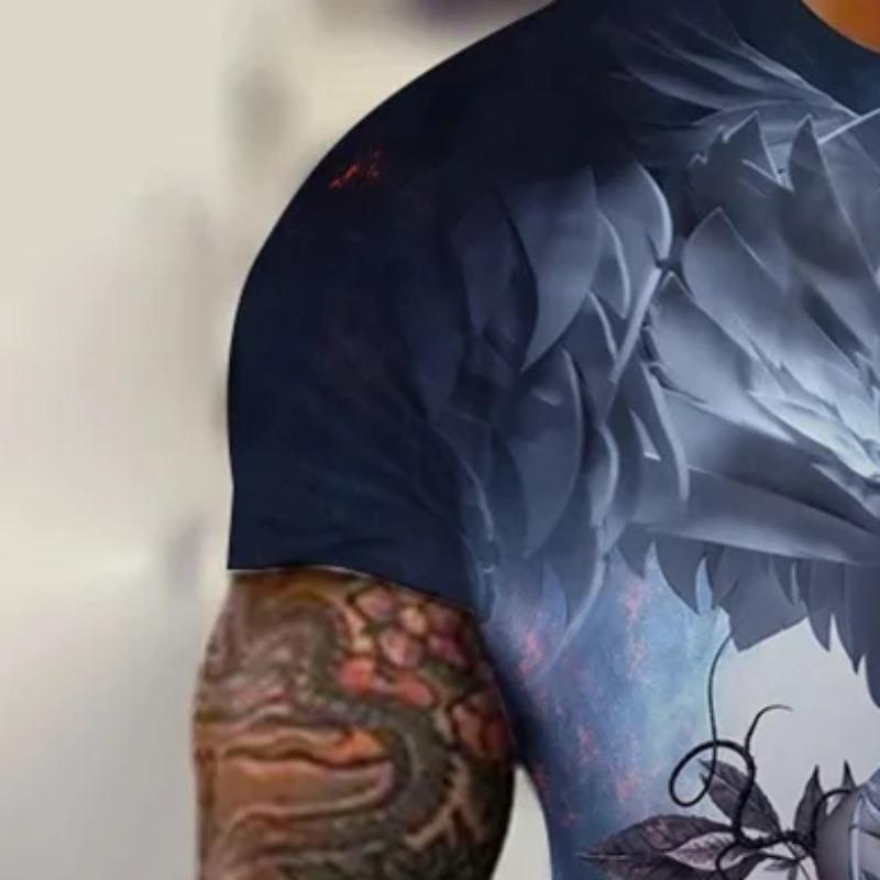 Men's T-shirt Double Skull Printed T-shirt Pattern T-shirt Men's Summer Clothing Short Sleeve T-shirt