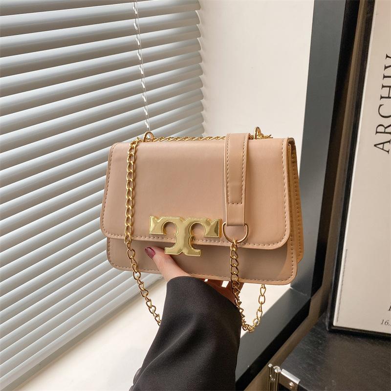 Women's Bag New Fashionable Small Square Bag Solid Color High-end Texture Temperament Chain Shoulder Messenger Bag