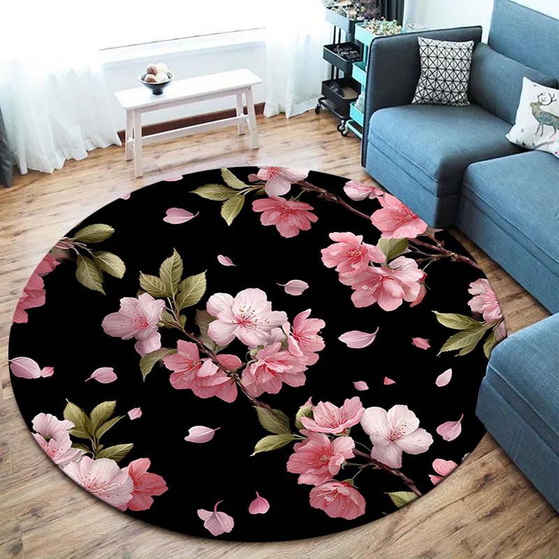 Various beautiful flowers Round Area Rug,Carpet Rug for Living Room Bedroom Sofa Playroom Decor,Non-slip Floor Mat 80cmx80cm