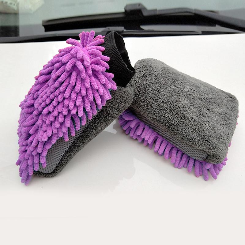 Car wash and wipe car double-sided chenille gloves coral fleece thickened car rag sandwich beauty cleaning tool