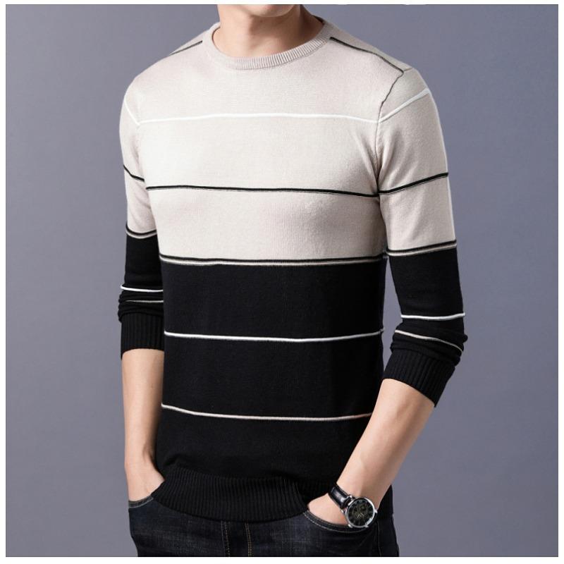 Men S Slim Fit Crew Neck Long Sleeve Striped Knit Pullover Sweater