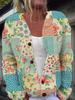 Women's Loose Fit 3D Print Round Neck Long Sleeve Cardigan Sweater